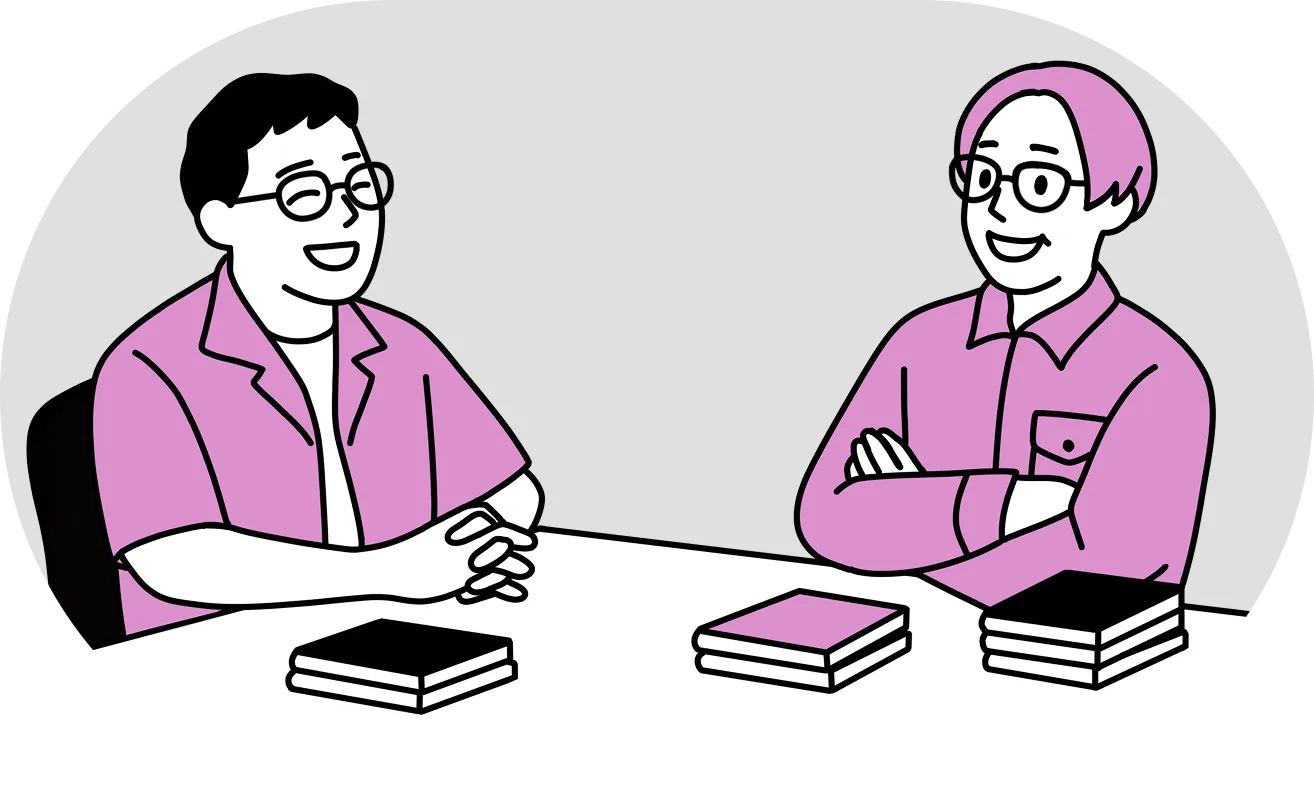 ベテラン編集者座談会のイラスト モノクロ