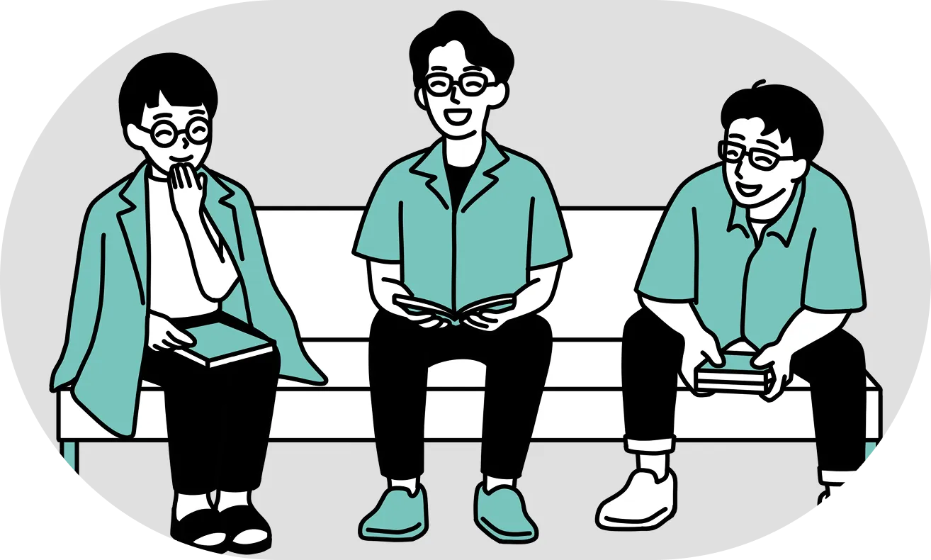 若手編集者座談会のイラスト モノクロ